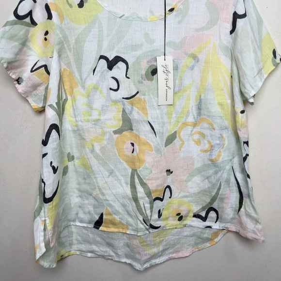 Rachel Zoe Womens 1X Linen Non Stretch Short Sleeve Floral Blouse - Picture 5 of 11